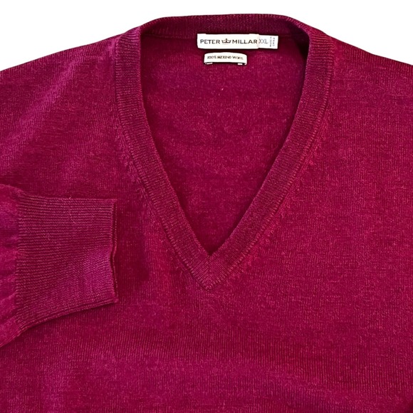 Peter Millar Other - Peter Millar Sweater Mens XXL‎ Plum V-Neck Pullover 100% Merino Wool